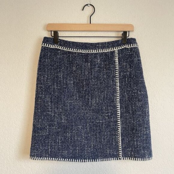Moschino Skirt US 8 Blue and Cream Chunky Knit Tweed Old Money IT 42 - Picture 1 of 6